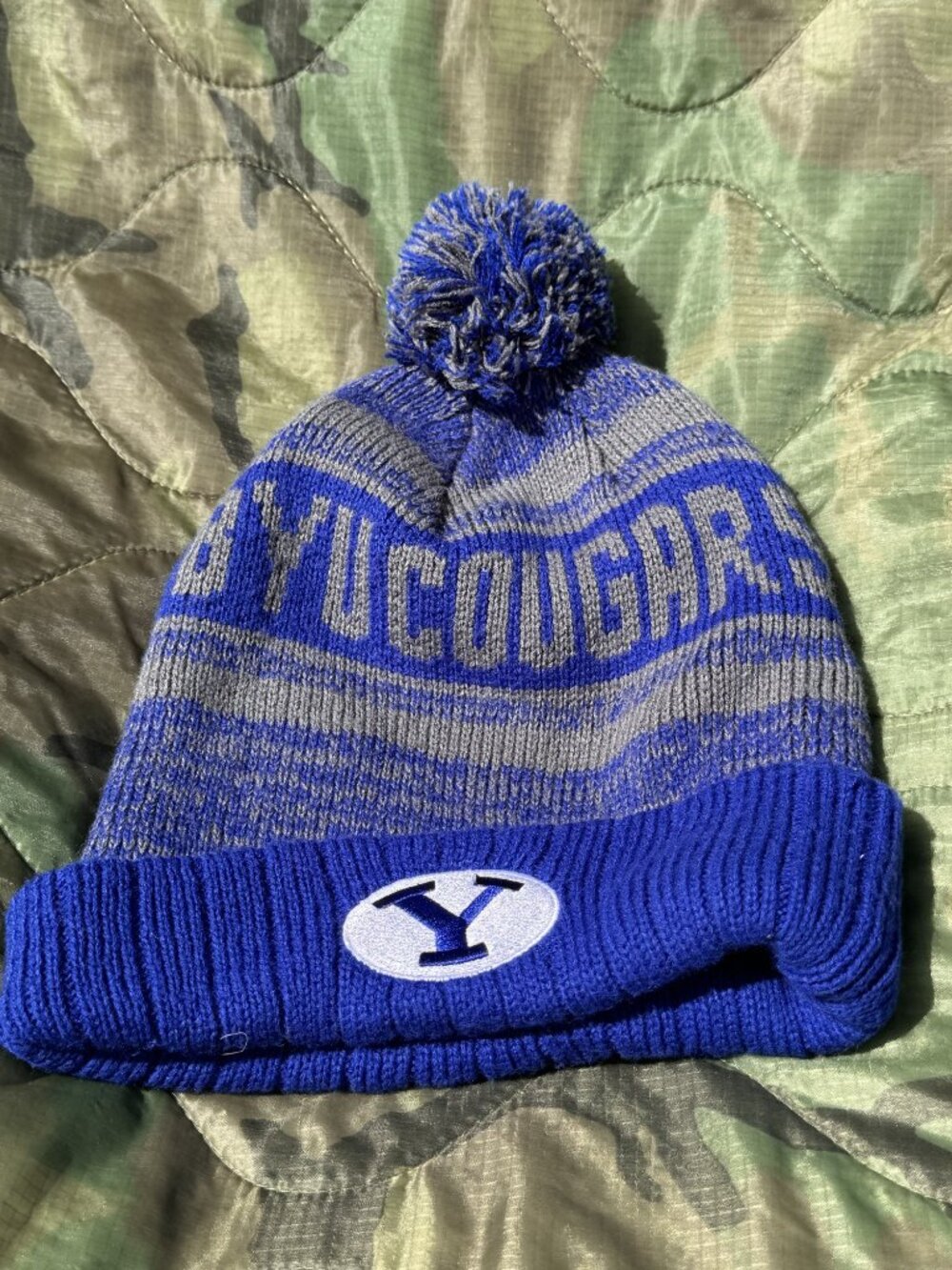 BYU Cougars Pom Beanie Blue Gray - One Size